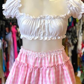 Gingham Check Skirt - Baby Pink Front