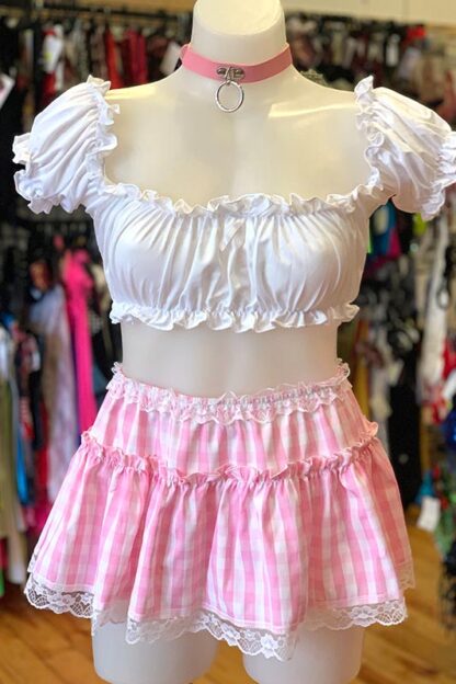 Gingham Check Skirt - Baby Pink Front