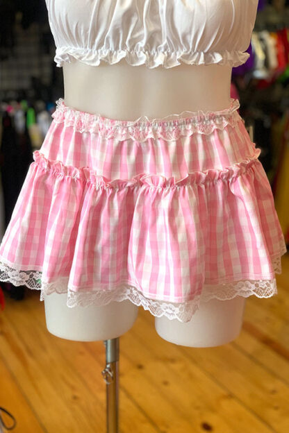 Gingham Check Skirt - Baby Pink Front2
