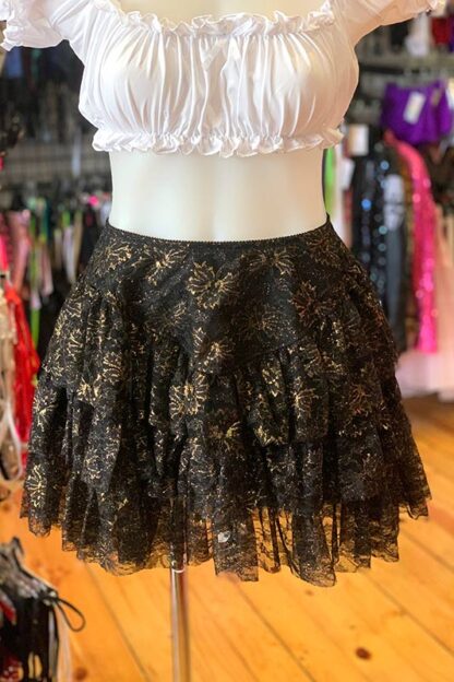 Gold Shimmer Lace Layered Ruffle Skirt Front