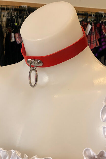Hanging Ring Choker - Faux Leather- Red Side