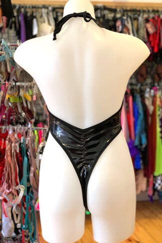 Siren Doll High Cut Low Front Bodysuit - PVC - Black Back