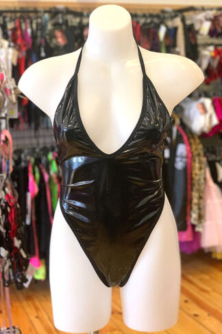 Siren Doll High Cut Low Front Bodysuit - PVC - Black Front