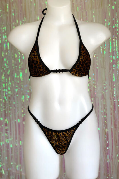 Siren Doll Micro Cup Bikini Set - Faux Fur Leopard Front