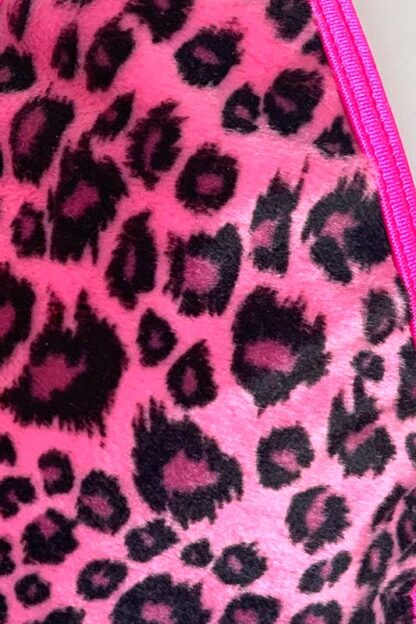 Siren Doll Micro Cup Bikini Set - Faux Fur Neon Pink Leopard - Neon Pink Trim Close