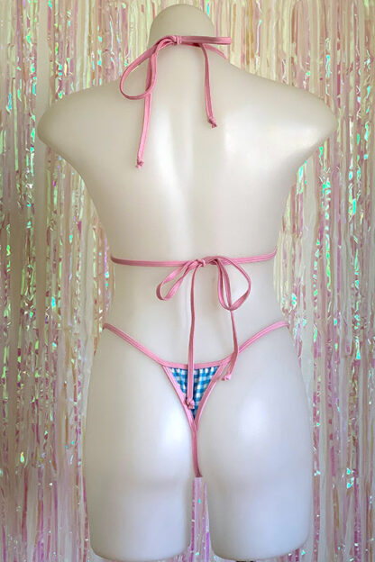 Siren Doll Micro Cup Bikini Set - Gingham Baby Blue - Baby Pink Trim Back