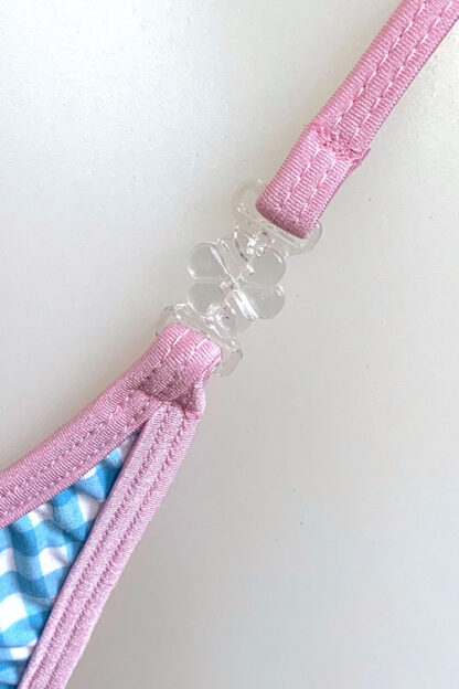 Siren Doll Micro Cup Bikini Set - Gingham Baby Blue - Baby Pink Trim Clip