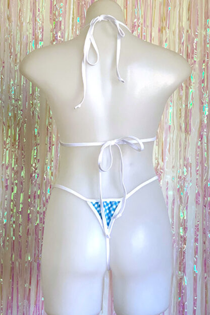 Siren Doll Micro Cup Bikini Set - Gingham Baby Blue - White Trim Back