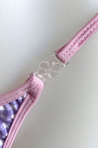 Siren Doll Micro Cup Bikini Set - Gingham Lavender - Baby Pink Trim Clip