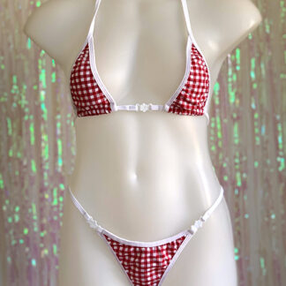 Siren Doll Micro Cup Bikini Set - Gingham Red - White Trim Front