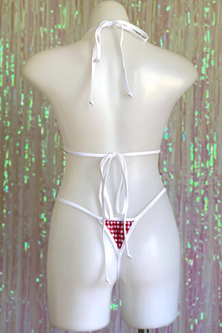 Siren Doll Micro Cup Bikini Set - Gingham Red - White Trim Back