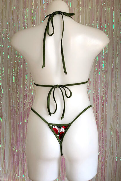 Siren Doll Micro Cup Bikini Set - Rose & Barbed Wire - Olive Green Trim Back