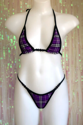 Siren Doll Micro Cup Bikini Set - Tartan Purple Front