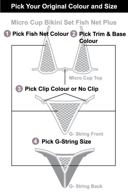Siren Doll Micro Cup Bikini Set - Fishnet + Pick Your Original Colour