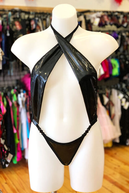 Siren Doll Skimpy Sexy Bodysuit - PVC - Black Front 1