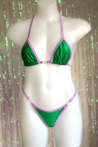 Siren Doll Small Cup Bikini Set - Green & Lavender Front