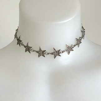 Rhinestone Stars Choker - Silver Front