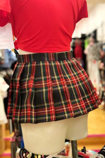 School Girl Tartan Pleated Velcro Mini Skirt - Vintage Red Back