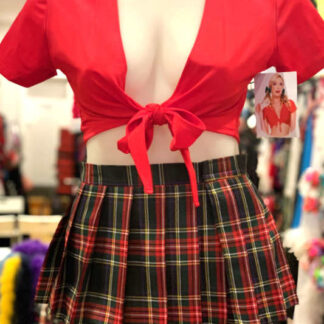 School Girl Tartan Pleated Velcro Mini Skirt - Vintage Red Front