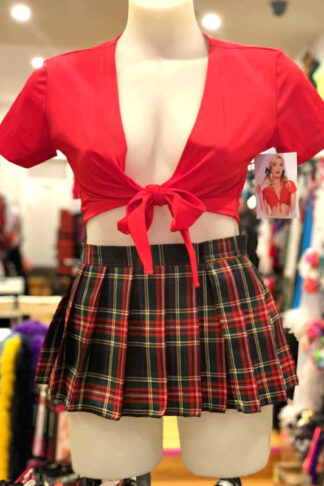School Girl Tartan Pleated Velcro Mini Skirt - Vintage Red Front